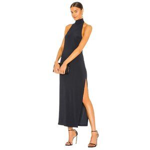 Norma Kamali Halter Turtle Side Slit Gown in Pewter XSmall New Womens Maxi Dress